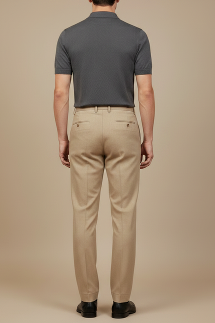 Pantalon À Pince Beige Plissé Droit Élégant - Gabardine - vue 2