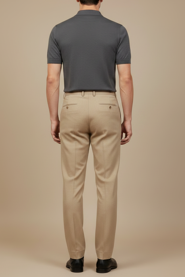 Pantalon À Pince Beige Plissé Droit Élégant - Gabardine - vue 2