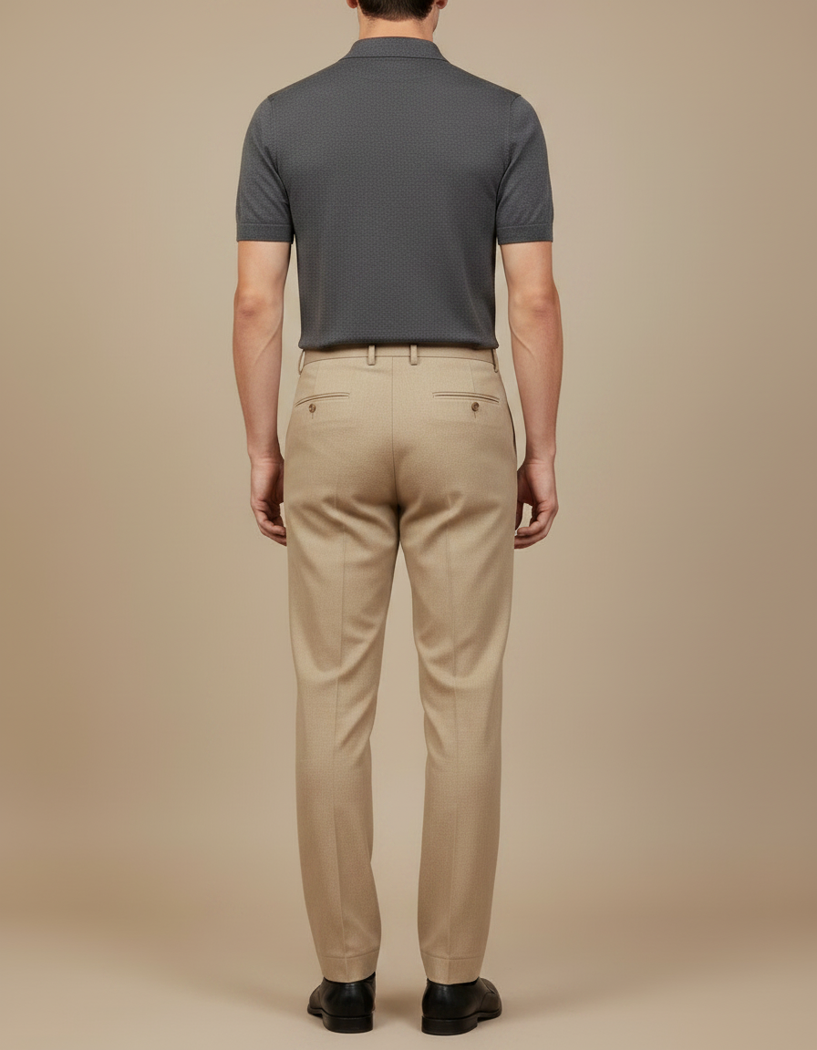 Pantalon À Pince Beige Plissé Droit Élégant - Gabardine - vue 2
