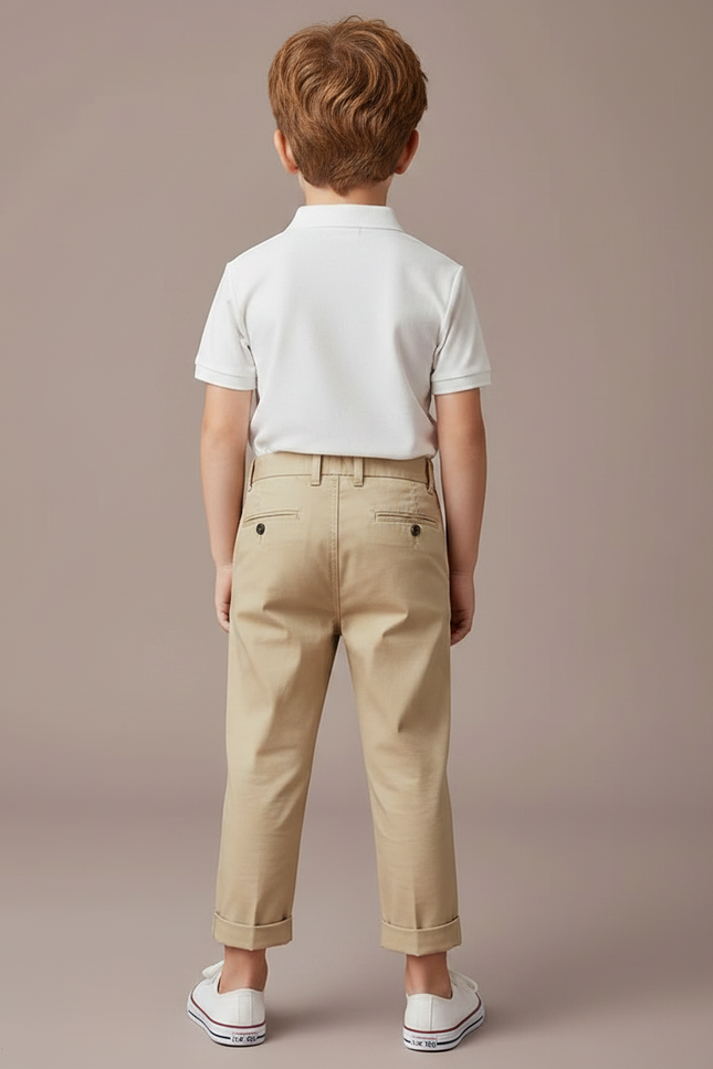 Pantalon À Pince Beige Plissé Coton Droit Enfant Élégant - Gabardine - vue 2
