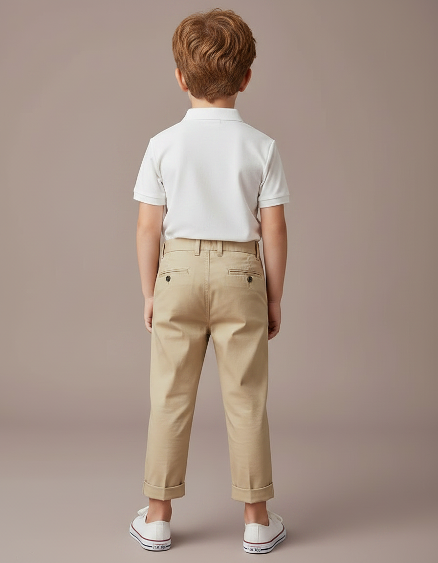 Pantalon À Pince Beige Plissé Coton Droit Enfant Élégant - Gabardine - vue 2