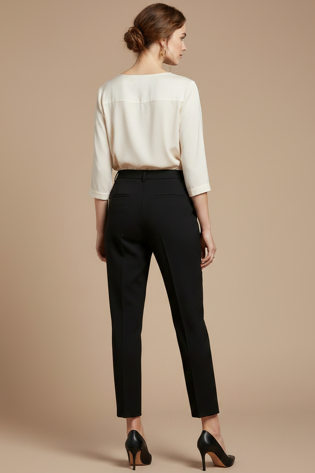 Pantalon À Pince Noir Taille Haute Droit Femme - Polyester - vue 2