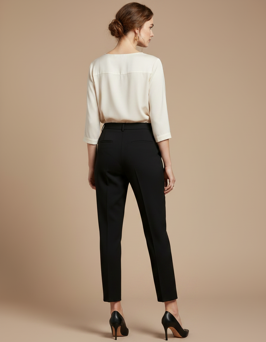 Pantalon À Pince Noir Taille Haute Droit Femme - Polyester - vue 2