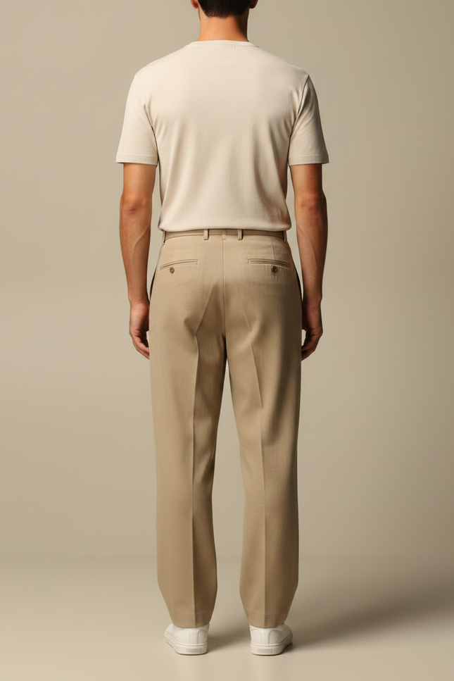 Pantalon À Pince Beige Coton Plissé Ample Homme Chic - vue 2