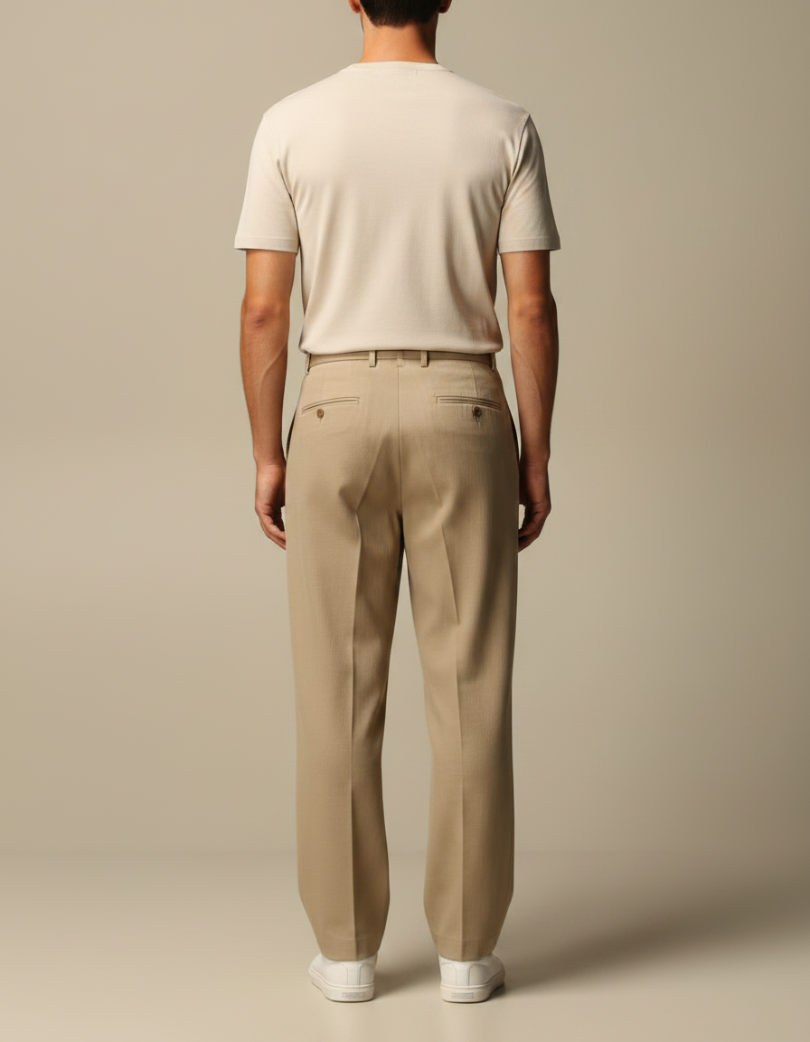 Pantalon À Pince Beige Coton Plissé Ample Homme Chic - vue 2
