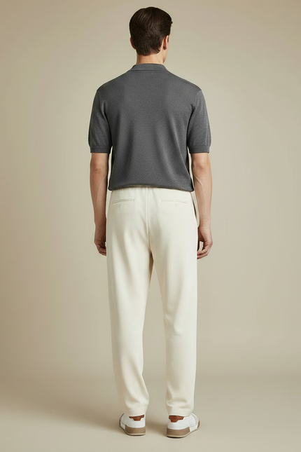 Pantalon À Pince Crème Ample Décontracté Cordon Homme - Beige Maille - vue 2