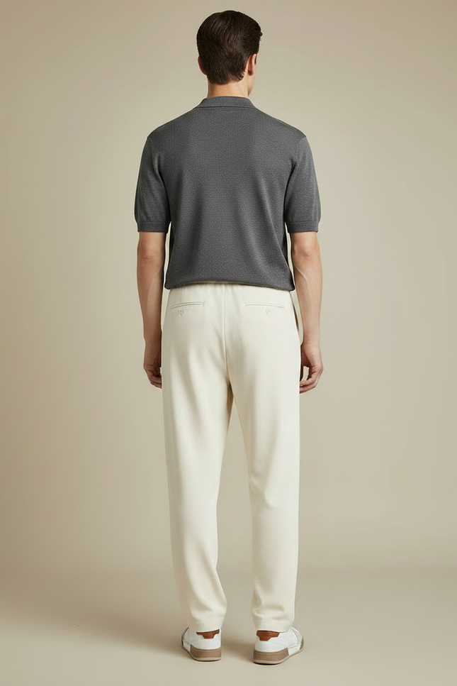 Pantalon À Pince Crème Ample Décontracté Cordon Homme - Beige Maille - vue 2