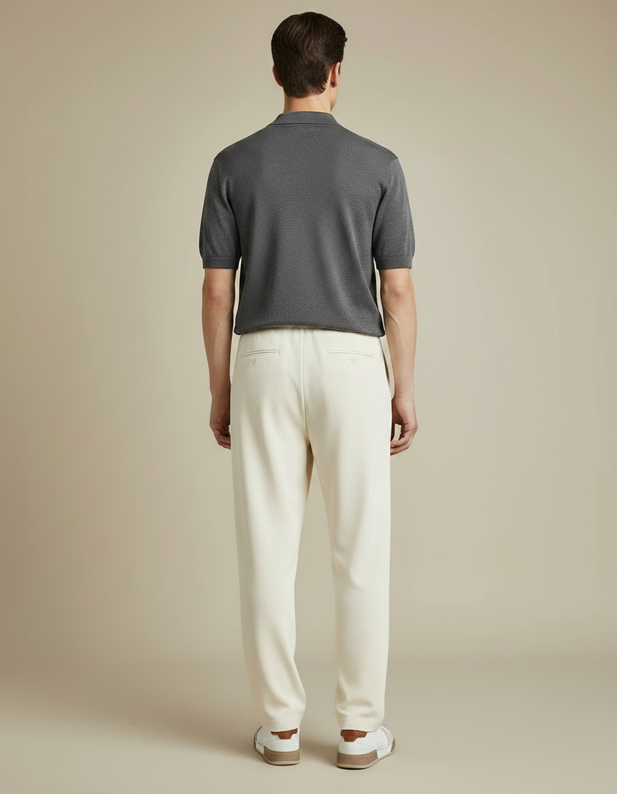 Pantalon À Pince Crème Ample Décontracté Cordon Homme - Beige Maille - vue 2