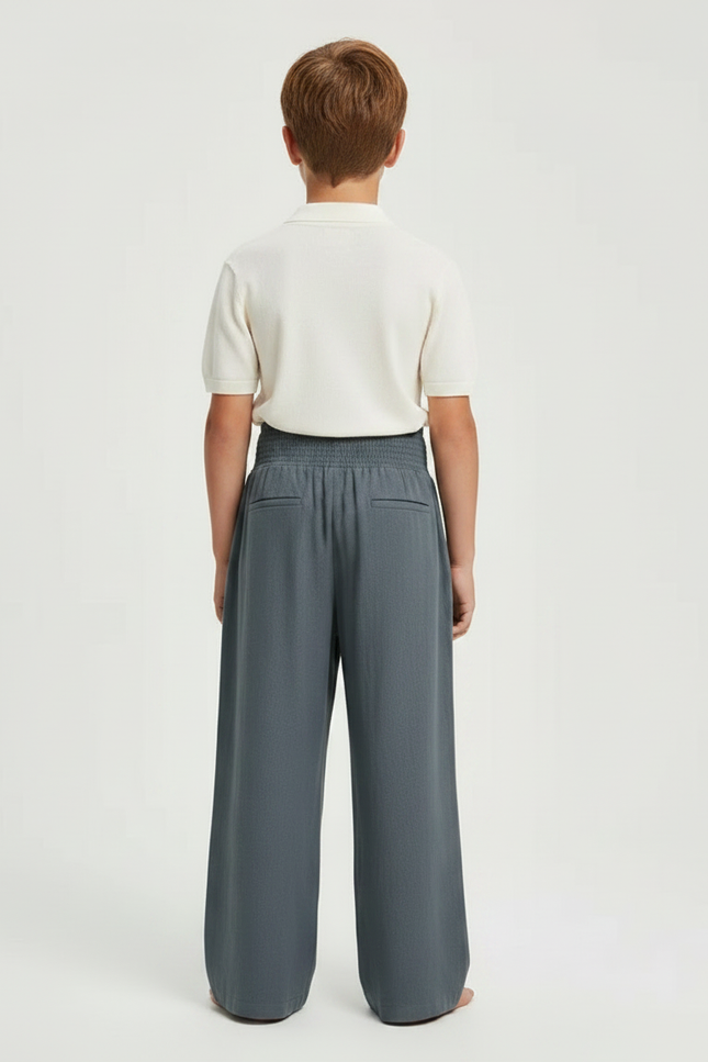 Pantalon À Pince Gris Ample Plissé Confortable Enfant - Lin - vue 2