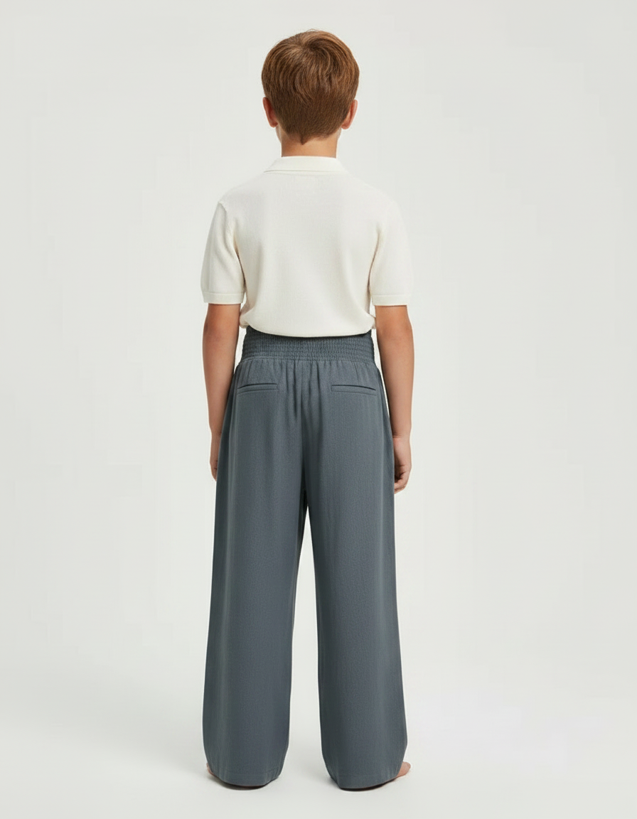 Pantalon À Pince Gris Ample Plissé Confortable Enfant - Lin - vue 2