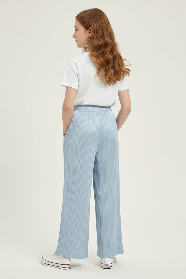 Pantalon À Pince Bleu Ciel Plissé Ample Enfant - Polyester - vue 2
