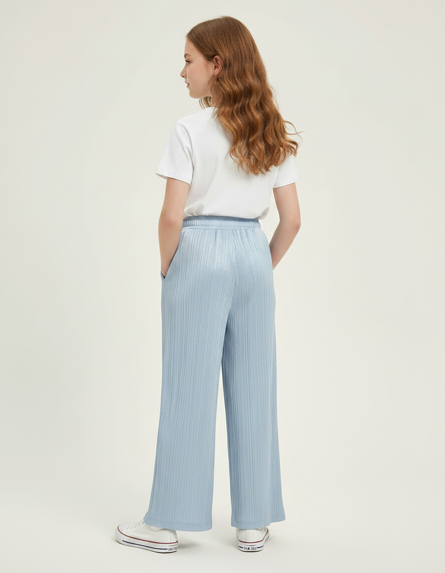 Pantalon À Pince Bleu Ciel Plissé Ample Enfant - Polyester - vue 2