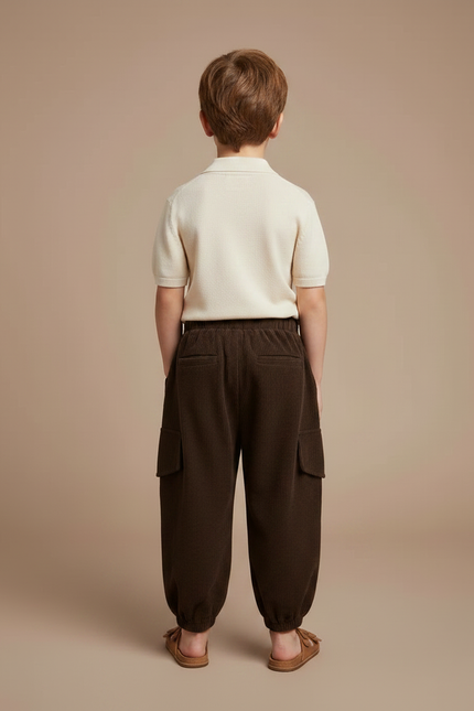 Pantalon À Pince Marron Côtelé Ample Enfant - Cordé - vue 2