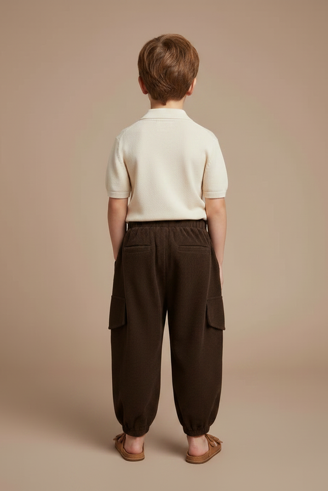 Pantalon À Pince Marron Côtelé Ample Enfant - Cordé - vue 2