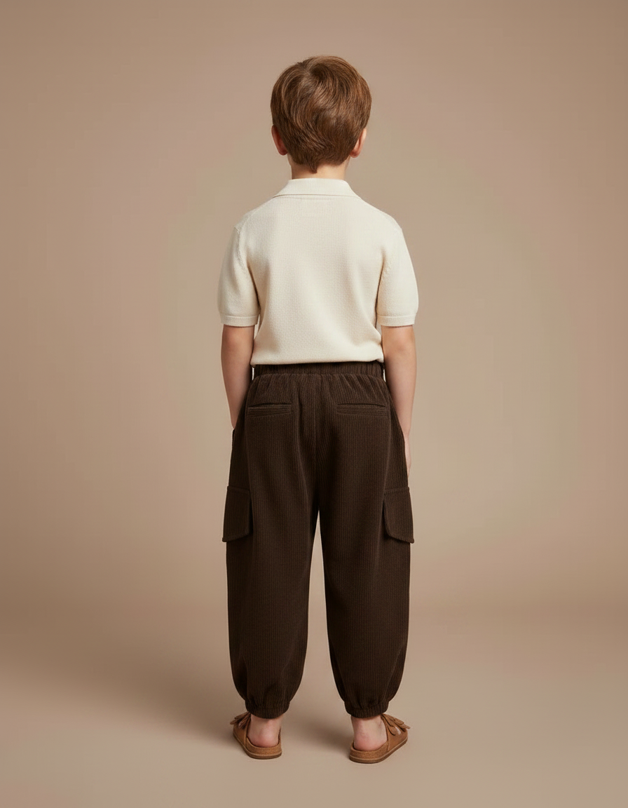 Pantalon À Pince Marron Côtelé Ample Enfant - Cordé - vue 2