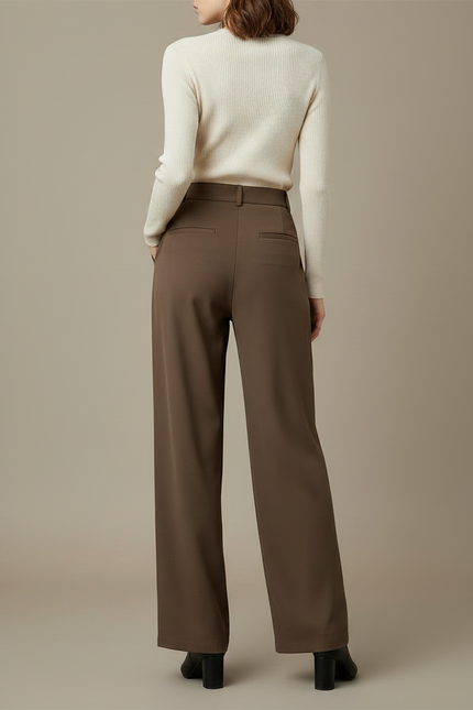 Pantalon À Pince Marron Plissé Ample Fluide Élégant - Polyester - vue 2