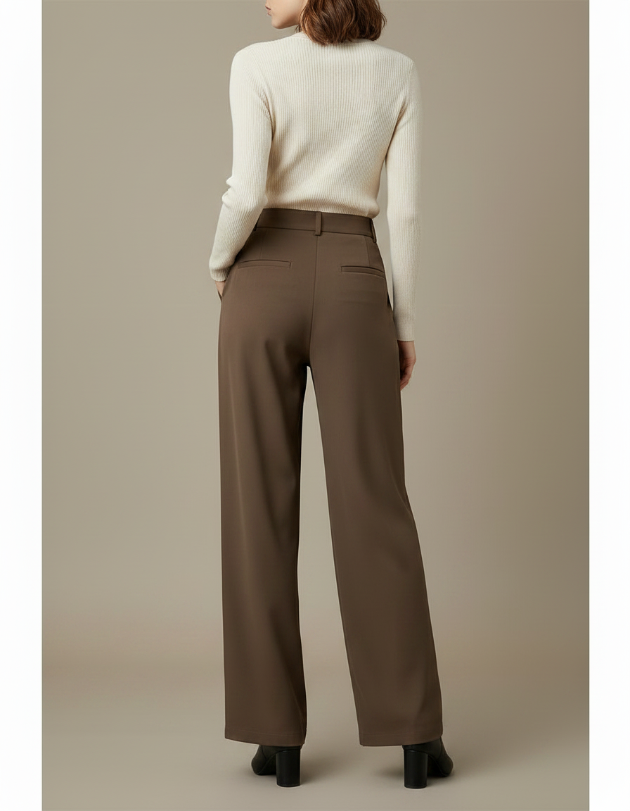 Pantalon À Pince Marron Plissé Ample Fluide Élégant - Polyester - vue 2