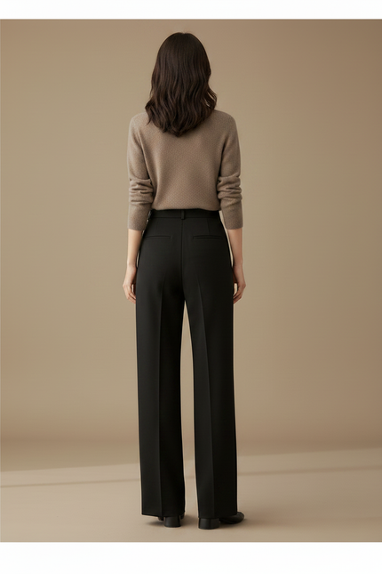 Pantalon À Pince Noir Taille Haute Ample Élégant - Gabardine - vue 2