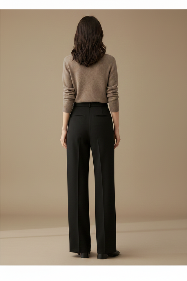 Pantalon À Pince Noir Taille Haute Ample Élégant - Gabardine - vue 2