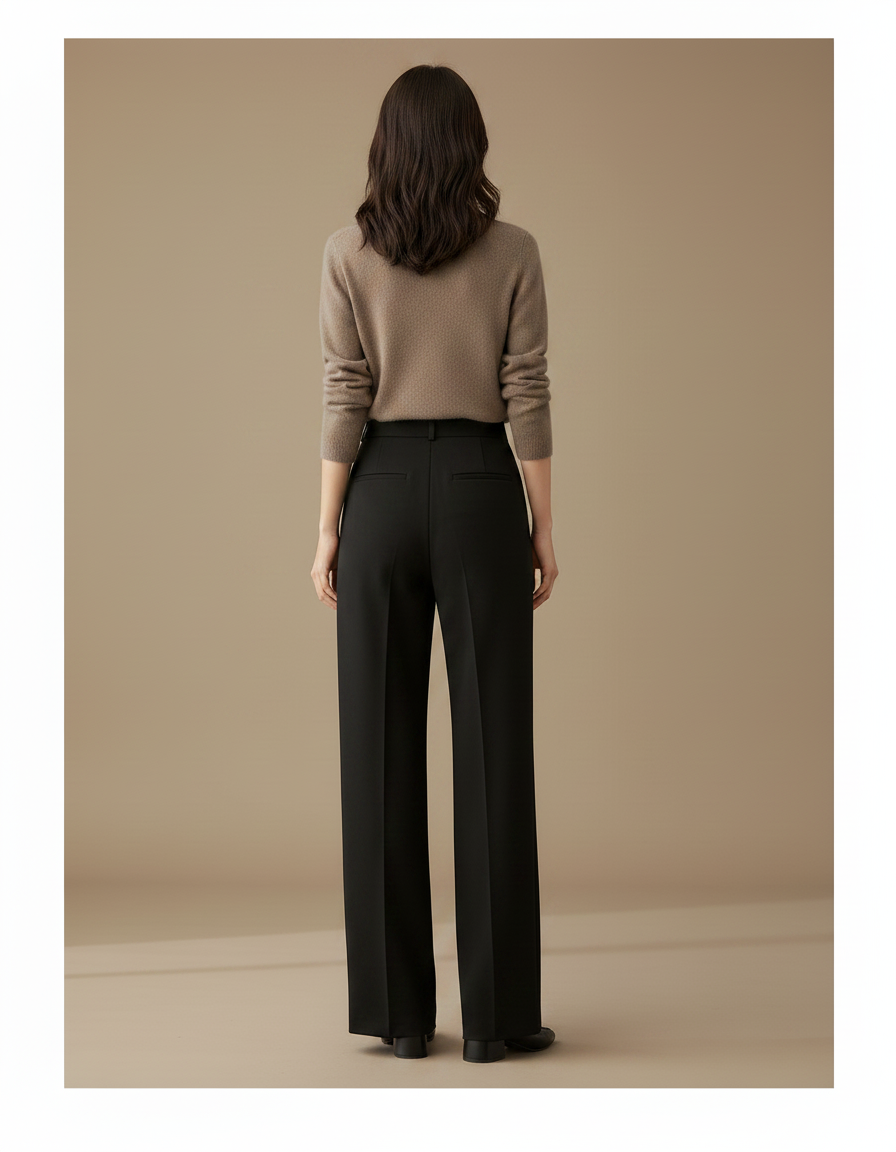 Pantalon À Pince Noir Taille Haute Ample Élégant - Gabardine - vue 2