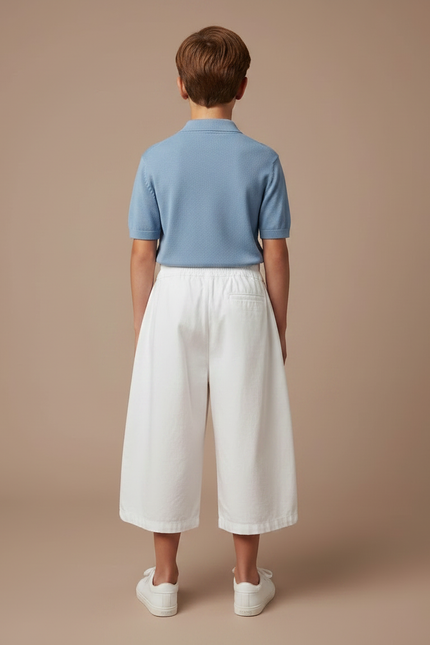 Pantalon À Pince Blanc Ample Coton Enfant Décontracté - Toile - vue 2