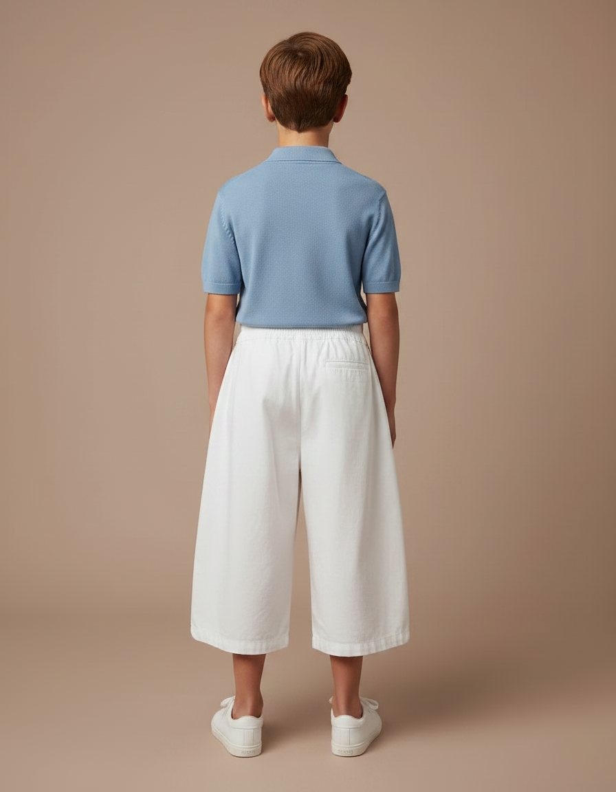 Pantalon À Pince Blanc Ample Coton Enfant Décontracté - Toile - vue 2