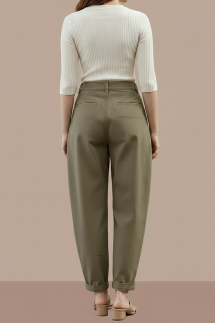 Pantalon À Pince Kaki Plissé Harem Décontracté Femme - Toile - vue 2