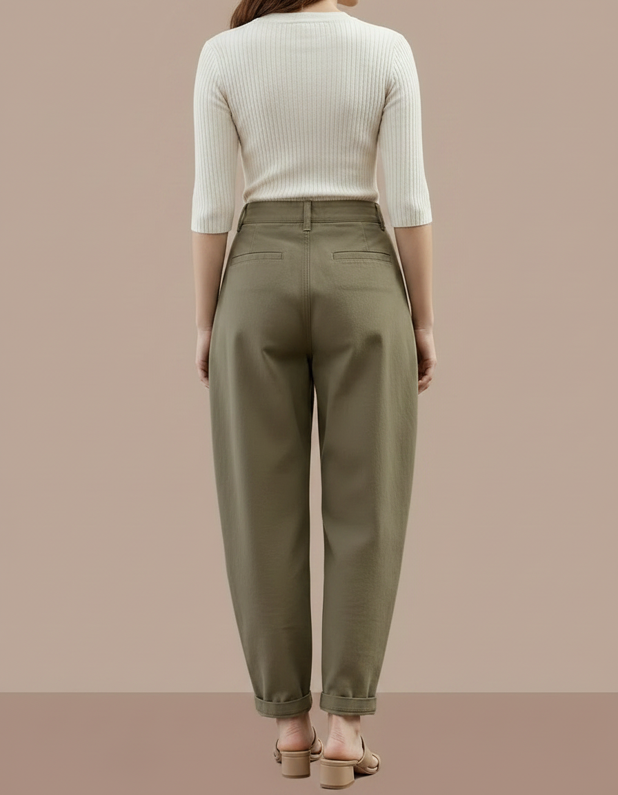Pantalon À Pince Kaki Plissé Harem Décontracté Femme - Toile - vue 2