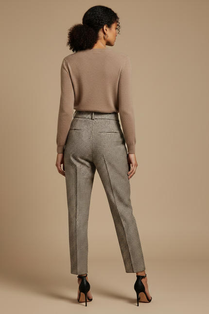 Pantalon À Pince Carreaux Ample Plissé Taille Haute - Imprimé Laine - vue 2