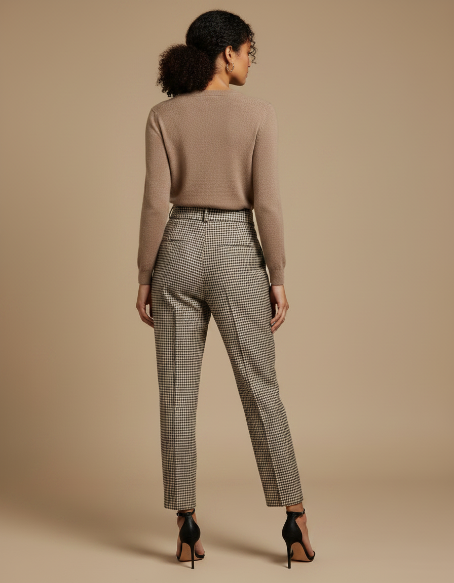 Pantalon À Pince Carreaux Ample Plissé Taille Haute - Imprimé Laine - vue 2