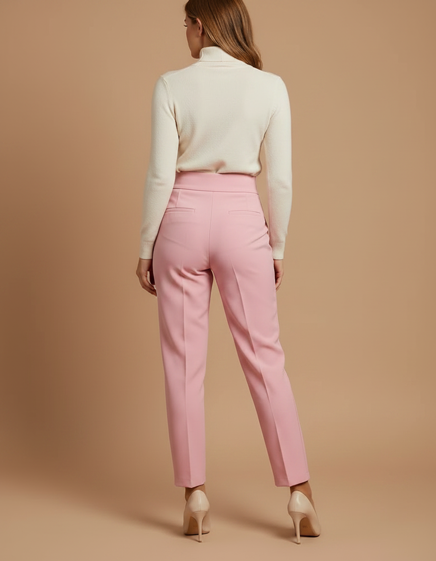 Pantalon À Pince Slim Femme - Rose Gabardine - vue 2