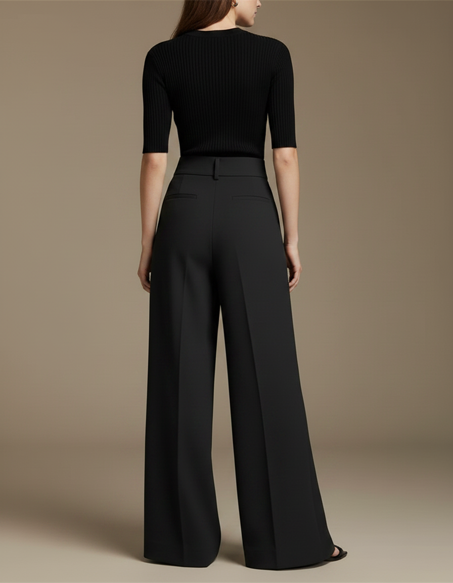 Pantalon À Pince Noir Plissé Ample Fendu Élégant - Polyester - vue 2