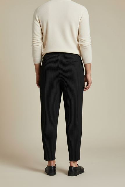 Pantalon À Pince Noir Plissé Fluide Décontracté Homme - Polyester - vue 2