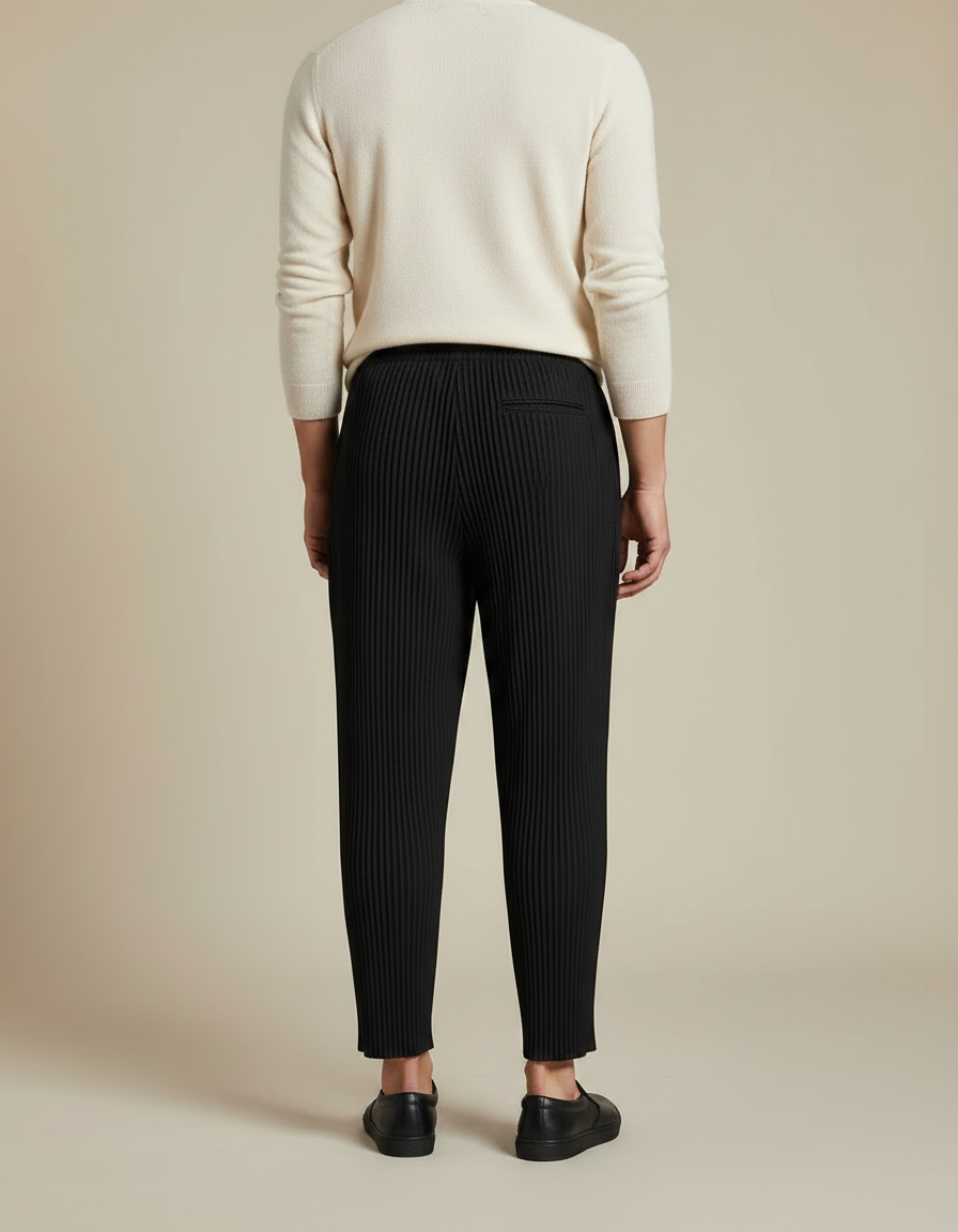 Pantalon À Pince Noir Plissé Fluide Décontracté Homme - Polyester - vue 2