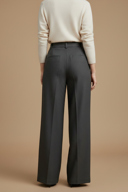Pantalon À Pince Gris Plissé Ample Droit Élégant - Gabardine - vue 2