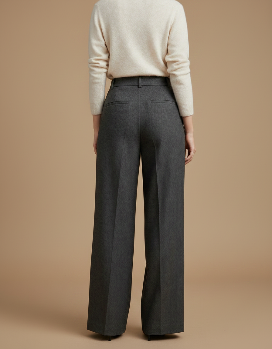 Pantalon À Pince Gris Plissé Ample Droit Élégant - Gabardine - vue 2
