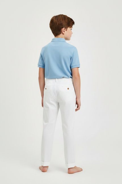 Pantalon À Pince Garçon - Blanc Gabardine - vue 2