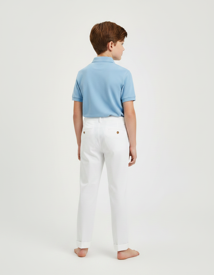 Pantalon À Pince Garçon - Blanc Gabardine - vue 2