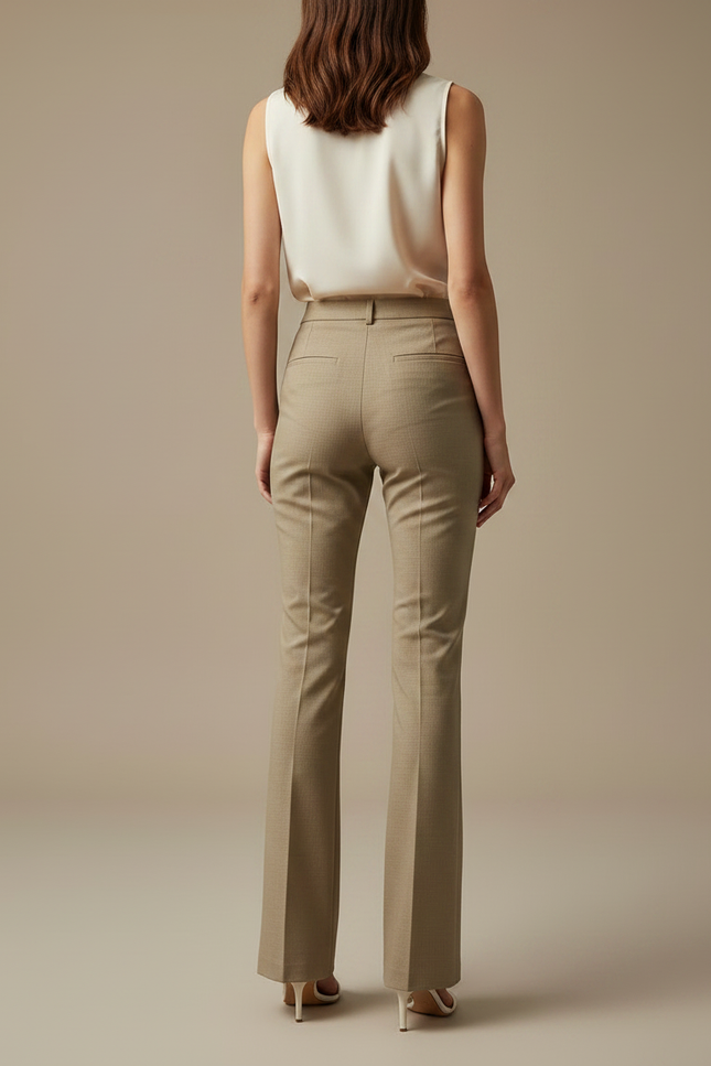 Pantalon À Pince Beige Taille Haute Évasé Femme - Gabardine - vue 2