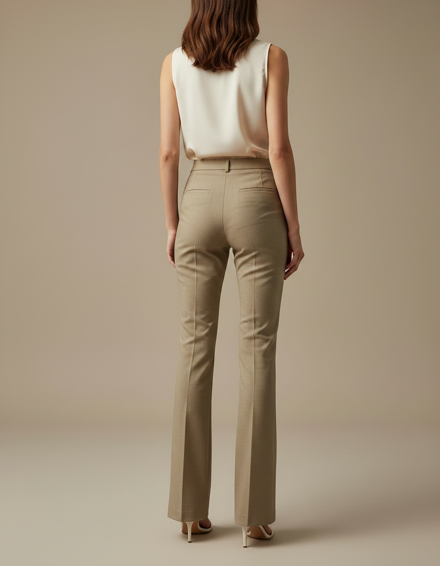 Pantalon À Pince Beige Taille Haute Évasé Femme - Gabardine - vue 2