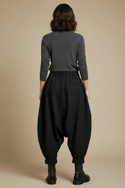 Pantalon À Pince Noir Ample Décontracté Harem Femme - Polyester - vue 2