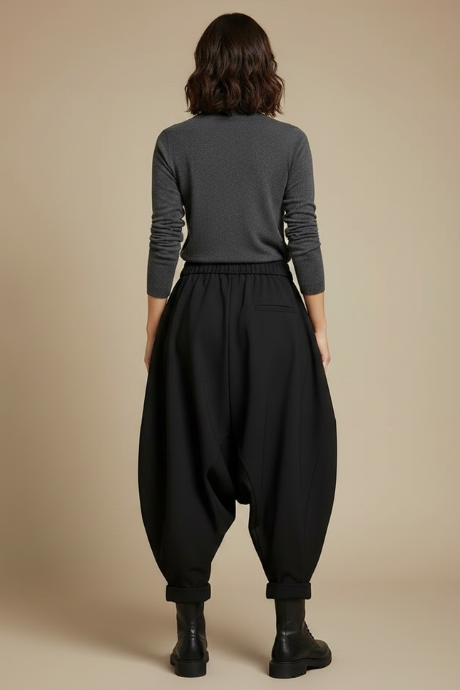 Pantalon À Pince Noir Ample Décontracté Harem Femme - Polyester - vue 2
