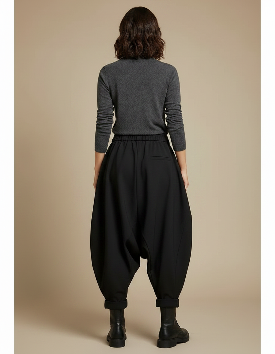 Pantalon À Pince Noir Ample Décontracté Harem Femme - Polyester - vue 2