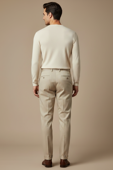 Pantalon À Pince Beige Slim Plissé Élégant Classique - Gabardine - vue 2