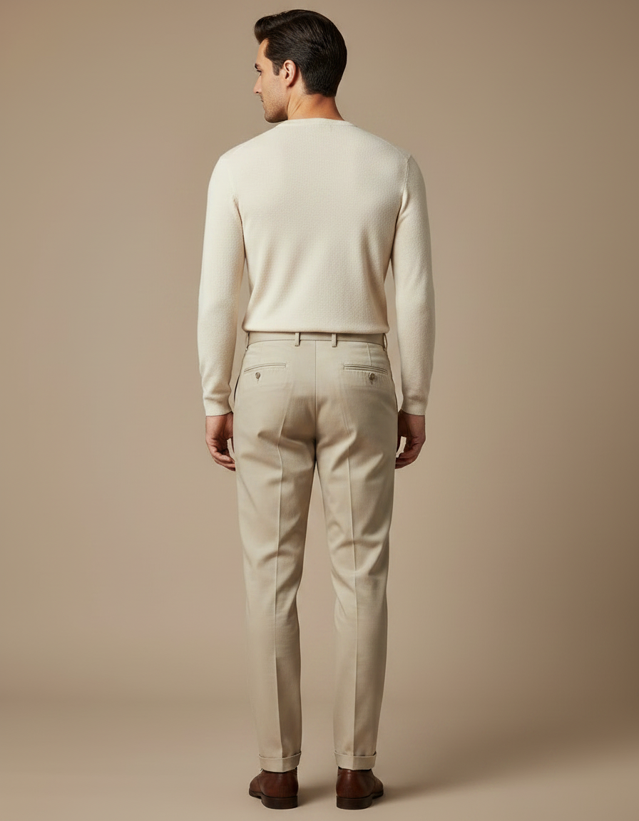 Pantalon À Pince Beige Slim Plissé Élégant Classique - Gabardine - vue 2