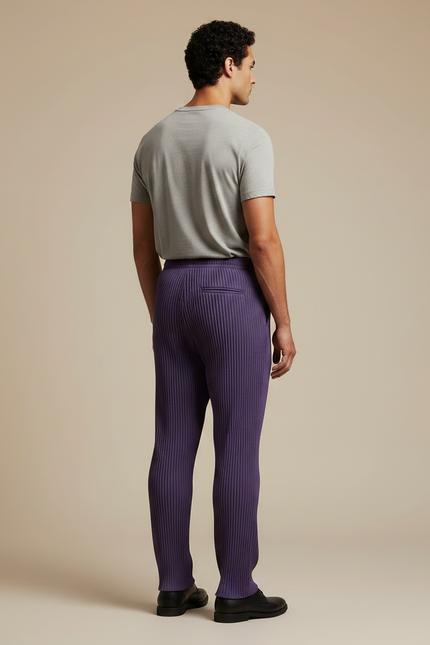 Pantalon À Pince Violet Plissé Ample Homme Décontracté - Polyester - vue 2