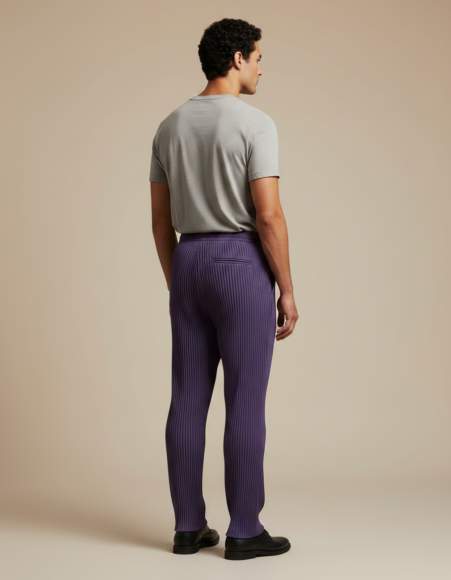 Pantalon À Pince Violet Plissé Ample Homme Décontracté - Polyester - vue 2