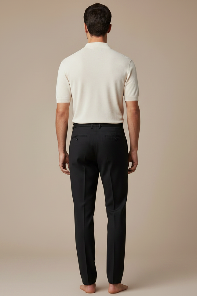 Pantalon À Pince Noir Droit Élégant Classique Homme - Gabardine - vue 2