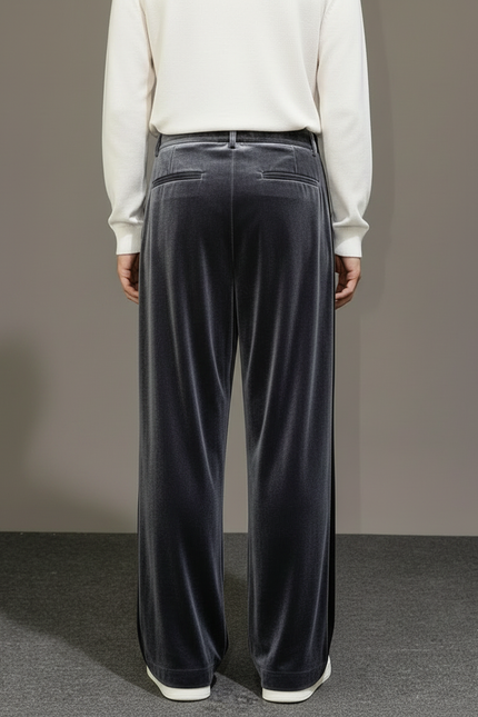Pantalon À Pince Velours Gris Ample Décontracté Homme - vue 2