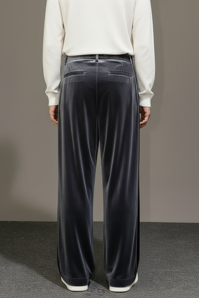 Pantalon À Pince Velours Gris Ample Décontracté Homme - vue 2